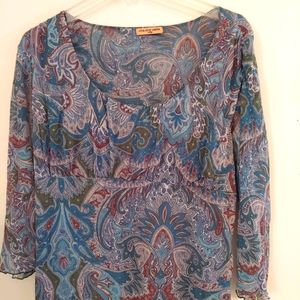 Paisley print peplum blouse in Aqua, Green &Brown